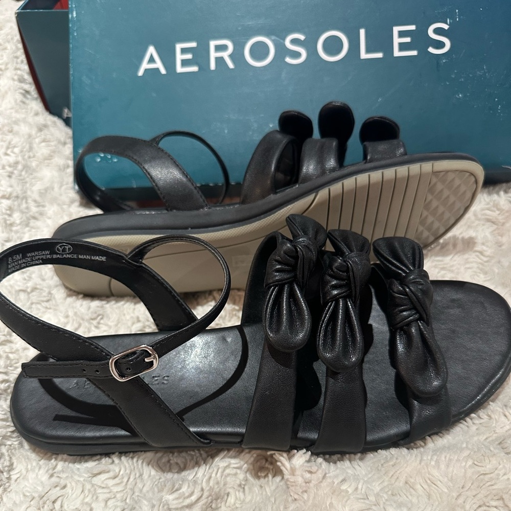 AEROSOLES size 8.5 Warsaw Black Comfort Bow Sandals NEW - Picture 8 of 16